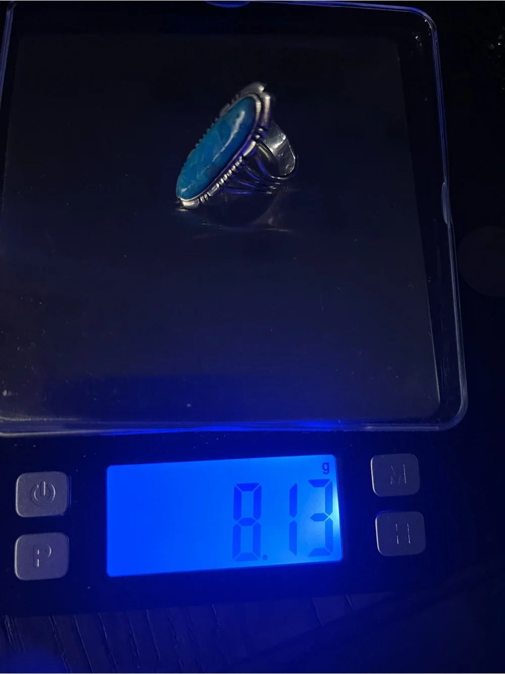 Vtg 8.11 g .925 SS turquoise ring size 9, approximately 30 mm x 7 mm